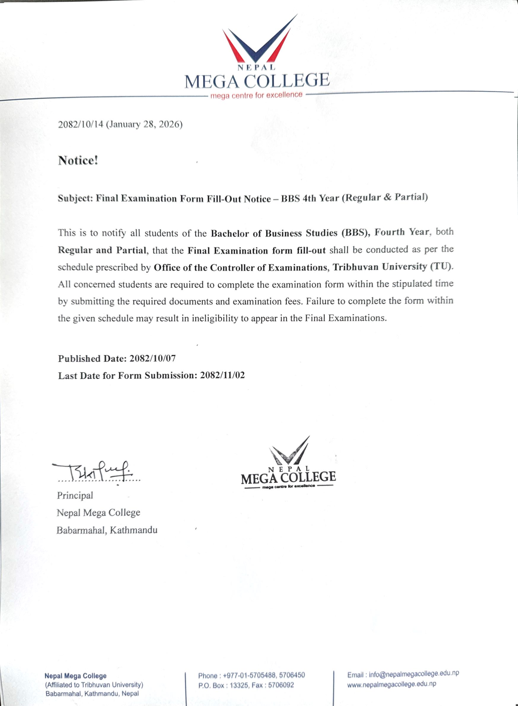 Final Examination Form Fill Out (BBS 4th Year - Regular & Partial)