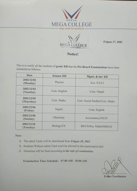 PRE-BOARD EXAMINATIONS-2082 (GRADE XII)