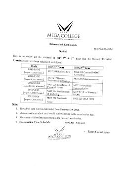 Second Terminal Examinations - BBS 2nd & 3rd Year