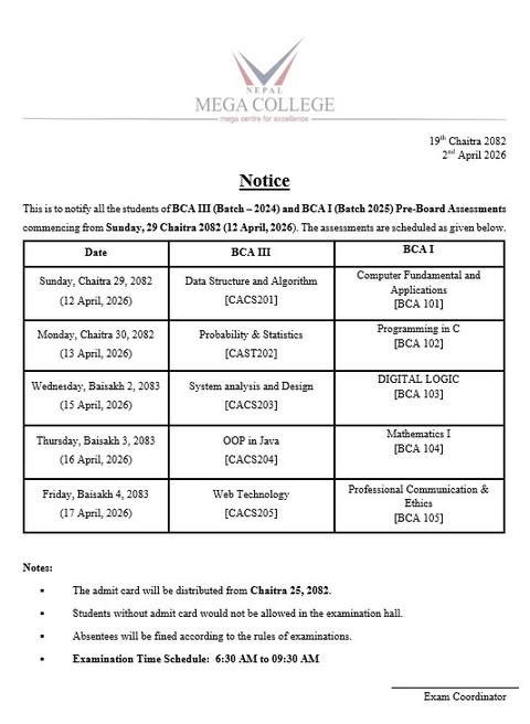 PRE-BOARD EXAMINATION-2082 (BCA I & III SEMESTER)