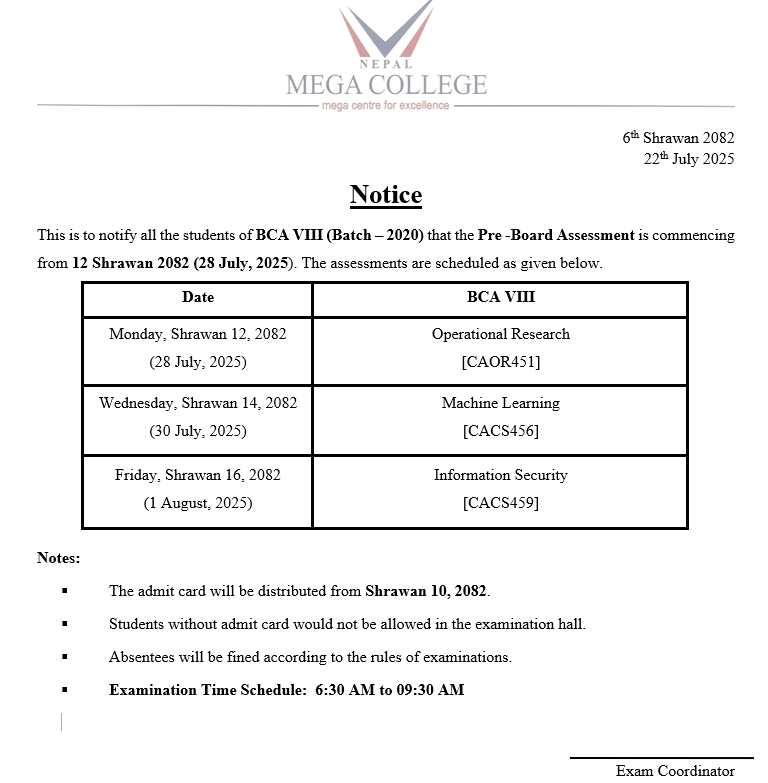 PRE-BOARD EXAMINATIONS (BCA 8TH SEM- 2020 BATCH)
